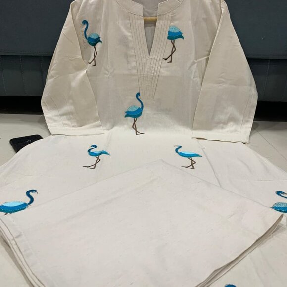 PURE KHADI COTTON ALINE KURTA With PLAZZO - Picture 7 of 16